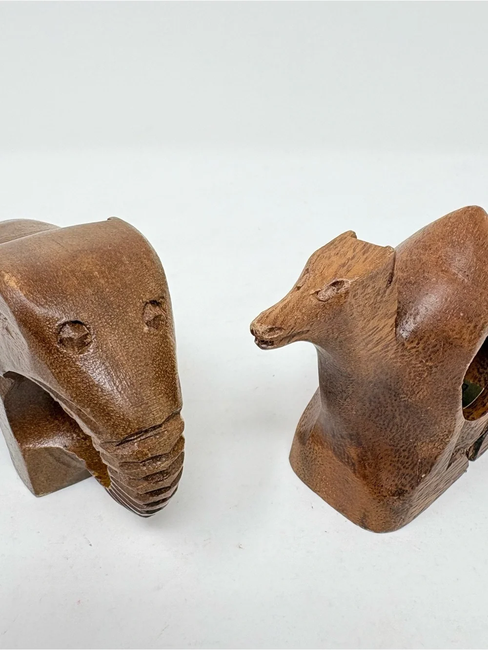 Hand Carved Wooden Safari Animals Napkin Rings Elephant and Camel